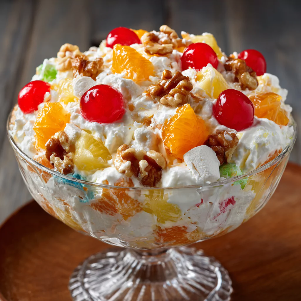 Creamy Ambrosia Fruit Salad with Coconut & Marshmallows