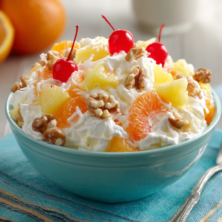 Creamy Ambrosia Fruit Salad with Coconut & Marshmallows