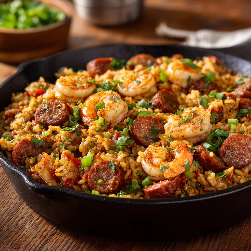 Cajun Shrimp & Sausage Dirty Rice Skillet