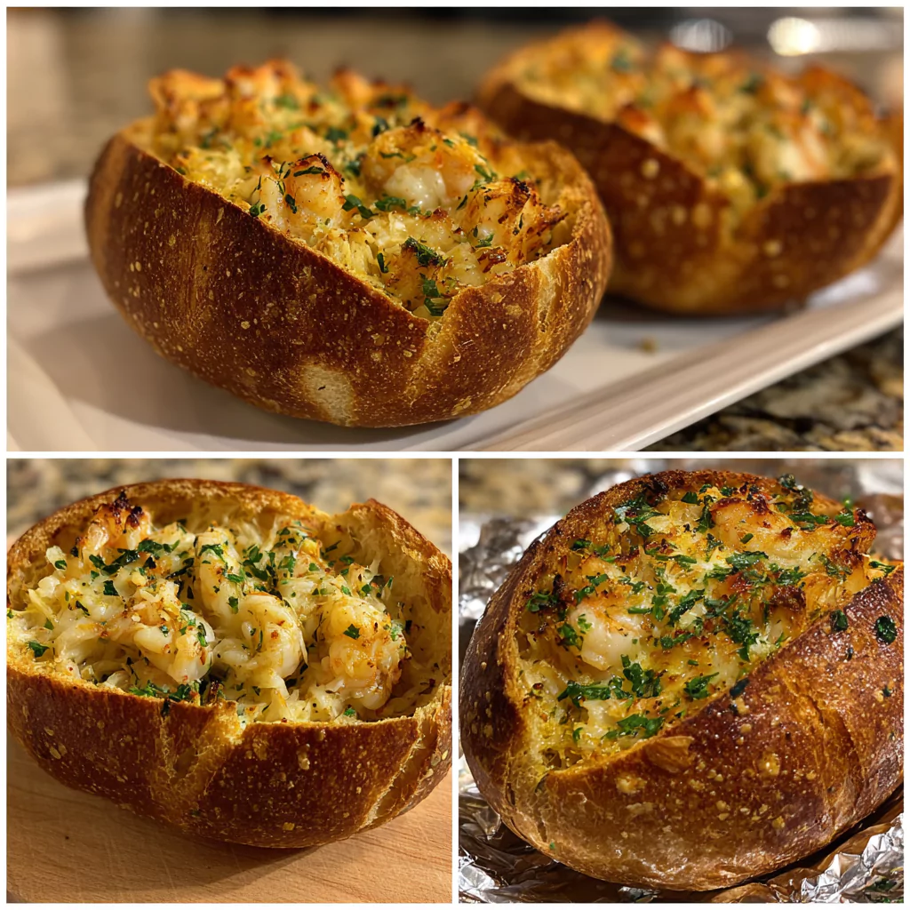 Garlic Seafood-Stuffed Bread Boats