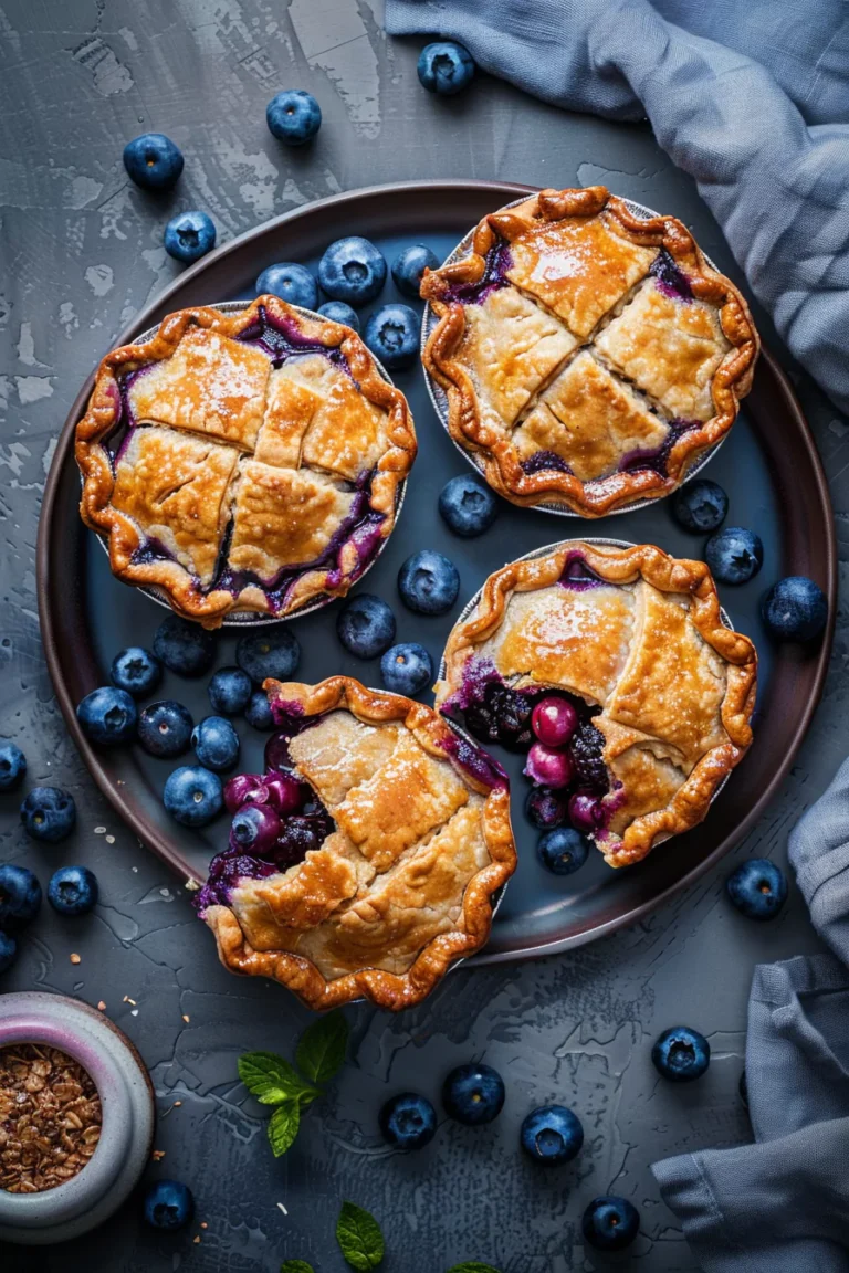 There’s something truly special about having your very own little pie. These Mini Blueberry Pies are bursting with sweet, juicy blueberries wrapped in flaky, golden pastry. They’re adorable, fun to make, and even more fun to eat. Each bite brings that perfect combination of buttery crust and vibrant fruit, making them a favorite for picnics, holiday gatherings, or just treating yourself on a cozy afternoon.