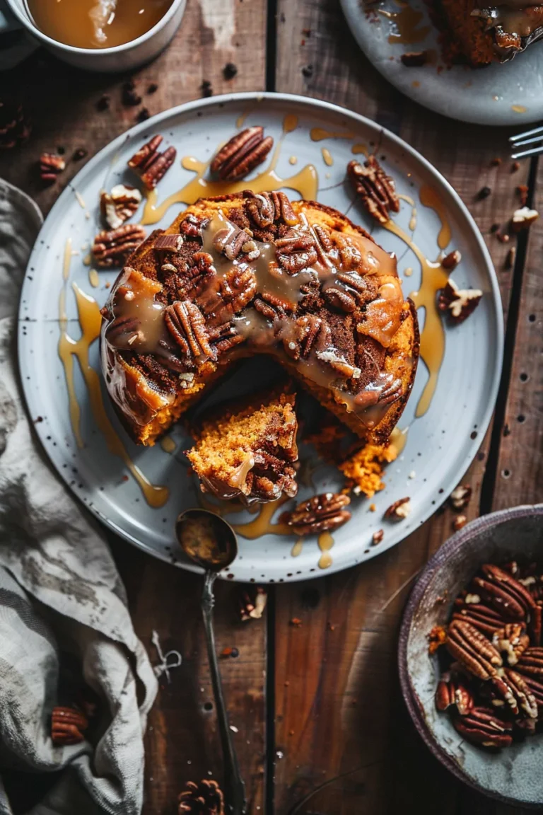 Warm Sweet Potato Honey Bun Cake with Pecans