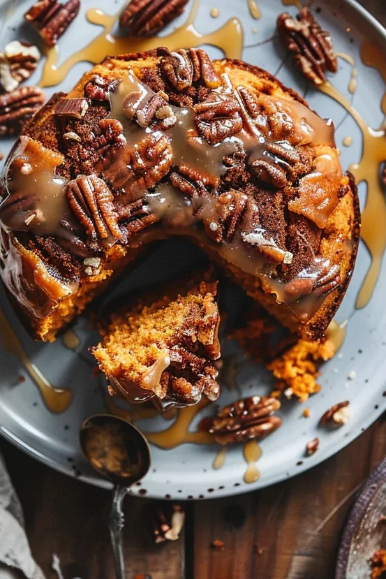 Warm Sweet Potato Honey Bun Cake with Pecans