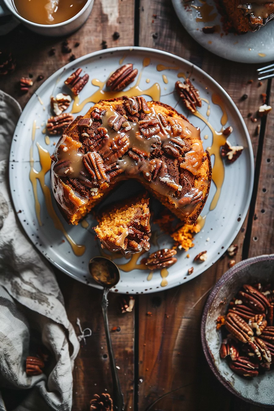 Warm Sweet Potato Honey Bun Cake with Pecans