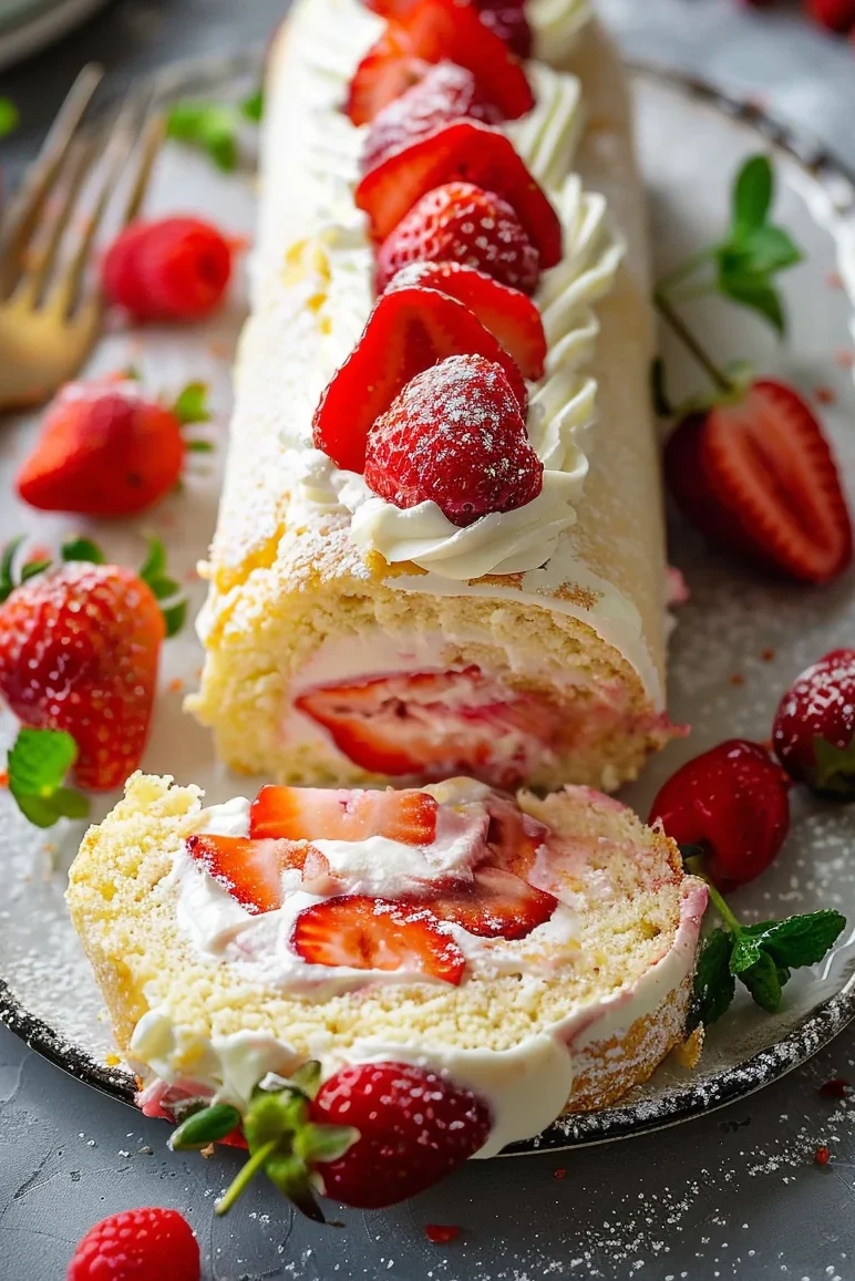 Strawberry Shortcake Cheesecake Dessert Roll