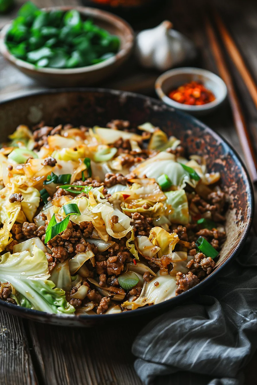Chinese Ground Beef and Cabbage Stir-Fry
