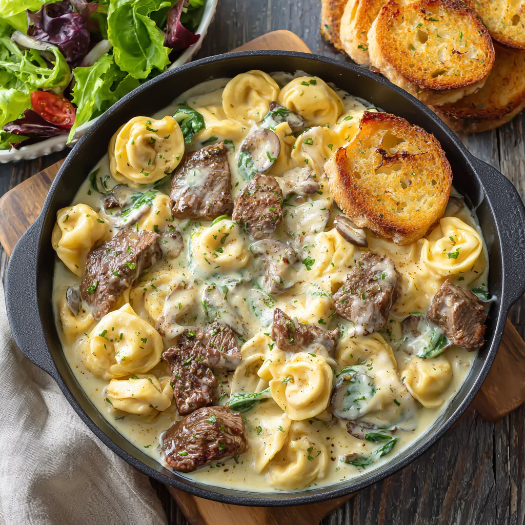 Garlic Steak & Cheese Tortellini Skillet – Comfort in One Hearty Dish!
