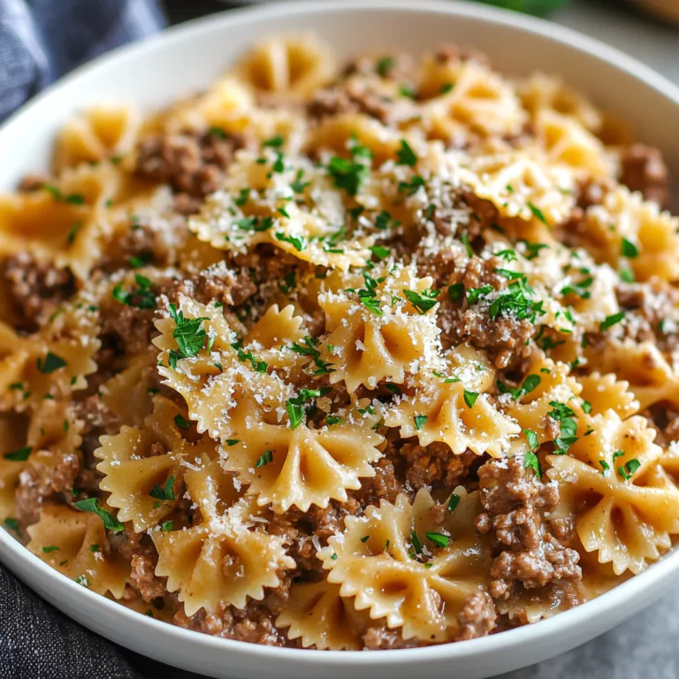 Garlic Butter Bowtie Pasta with Ground Beef