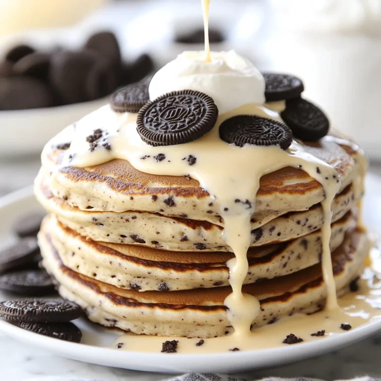 Cookies & Cream Oreo Pancakes with Cream Cheese Drizzle