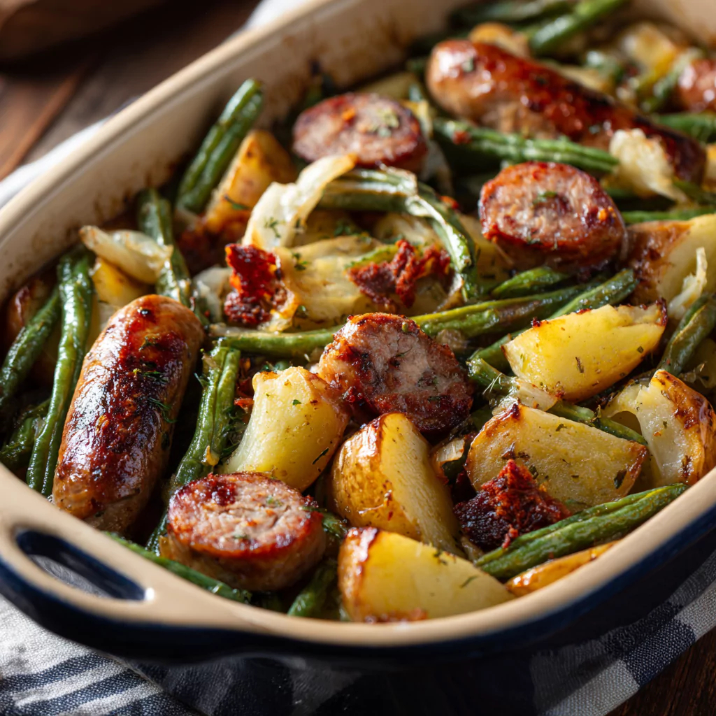 Savory Sausage, Green Bean & Potato Bake