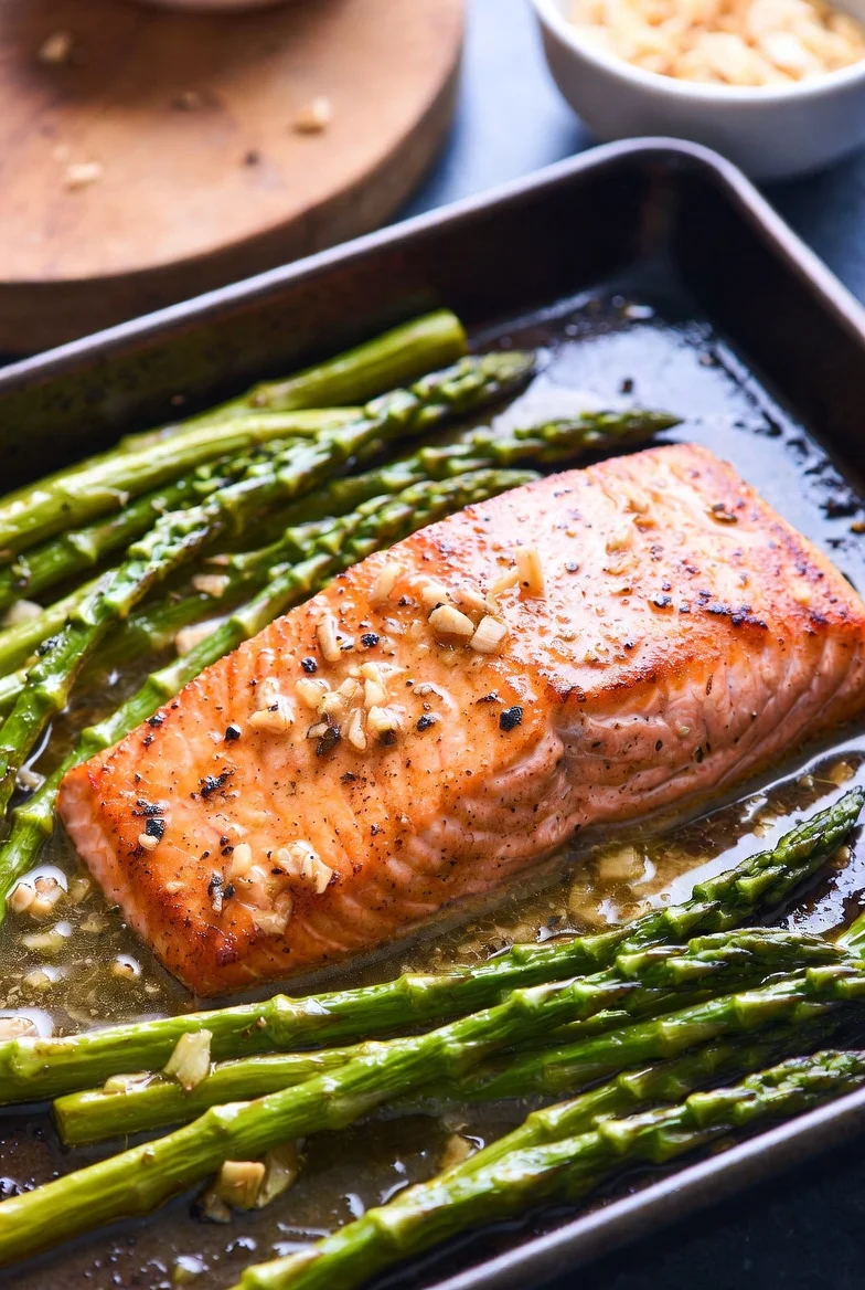 Garlic Butter Salmon & Asparagus Sheet Pan Recipe