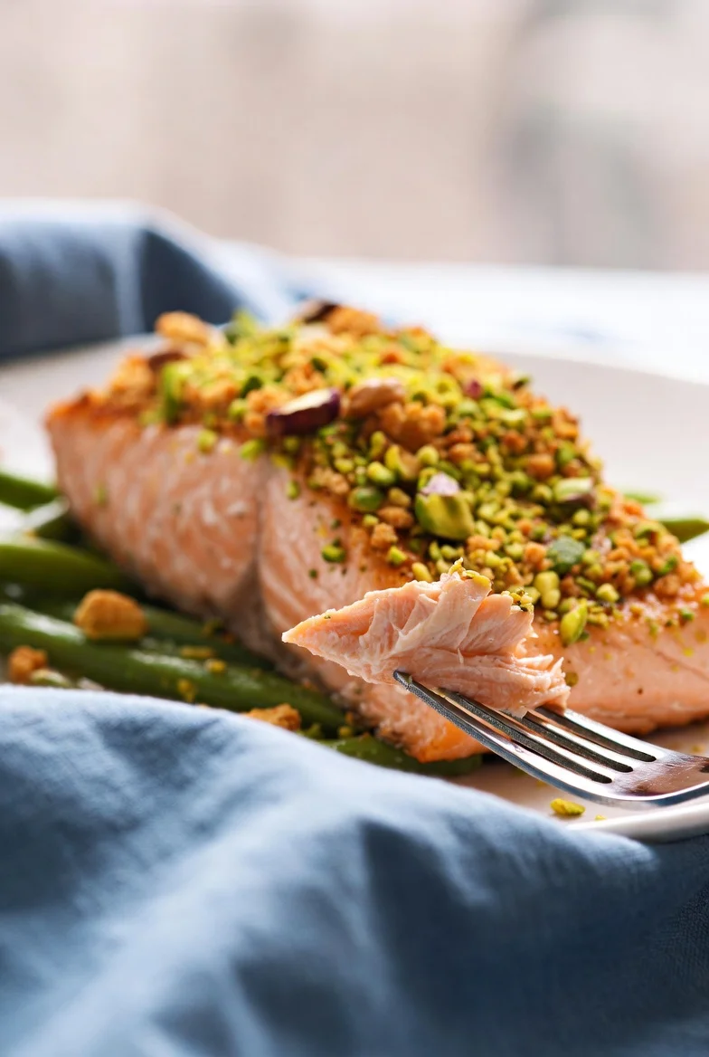 Pistachio-Crusted Salmon with Kale Salad Recipe