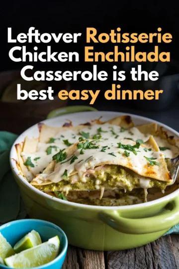 Leftover Rotisserie Chicken Enchilada Casserole is the best easy dinner.