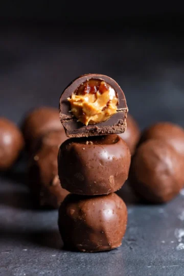 Chocolate balls with peanut butter filling