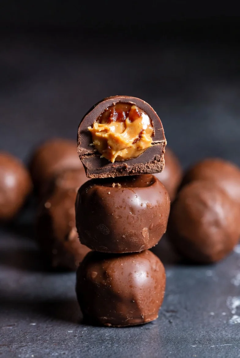 Chocolate balls with peanut butter filling