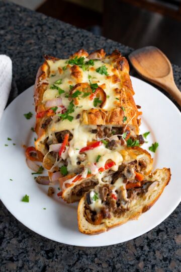 Baked Cheesesteak Stuffed Bread Loaf Recipe.