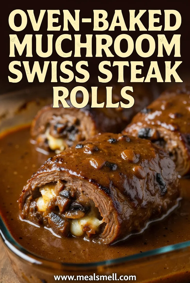 Oven-Baked Mushroom Swiss Steak Rolls Recipe.