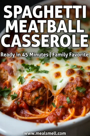 Spaghetti meatball casserole with cheese