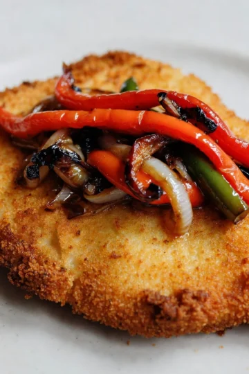 Crispy Breaded Chicken with Spicy Peppers & Onions