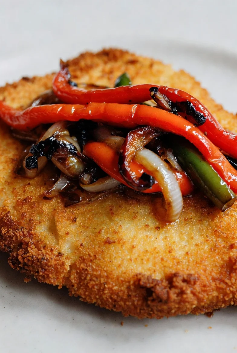 Crispy Breaded Chicken with Spicy Peppers & Onions