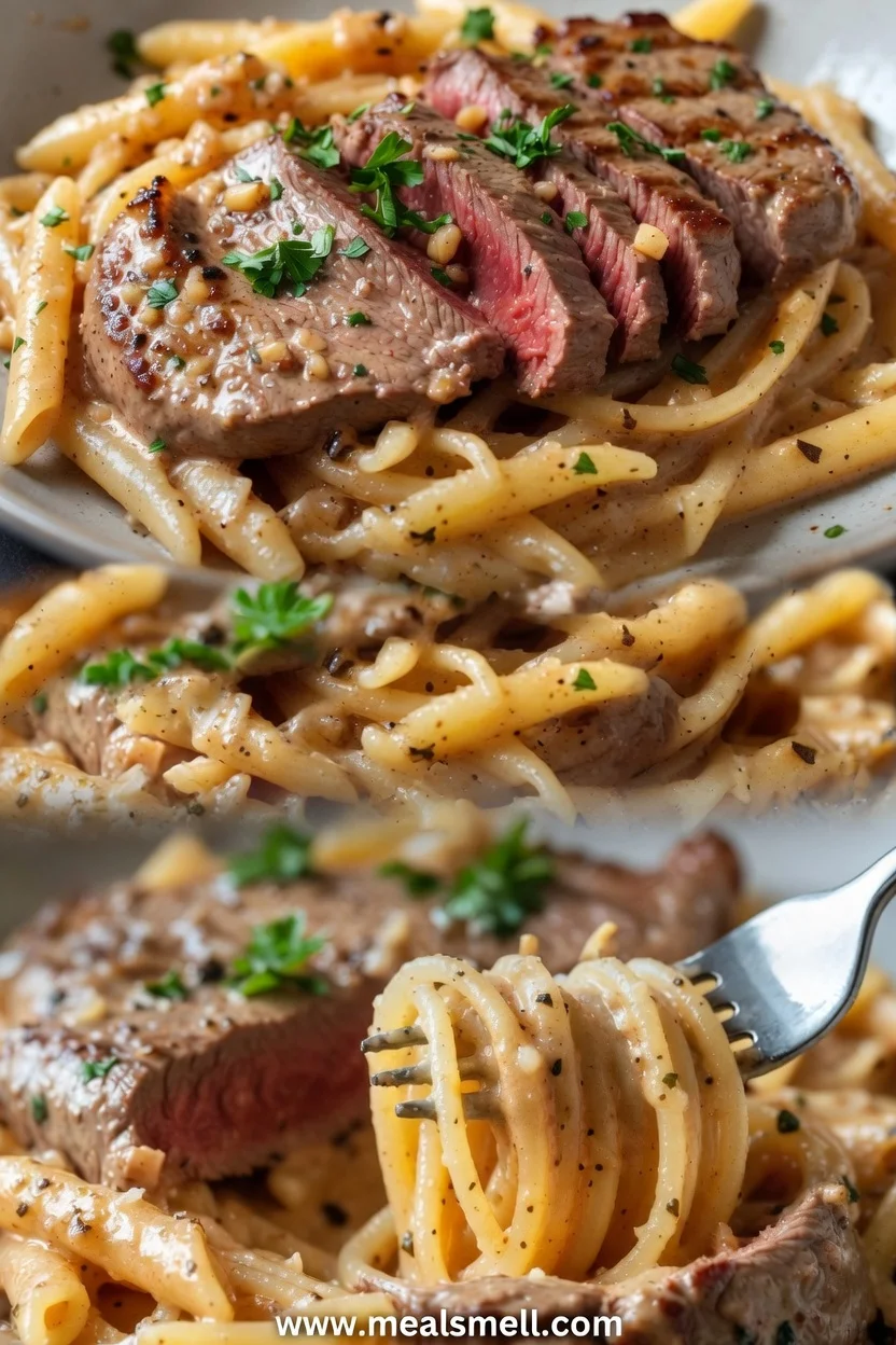 Creamy Garlic Butter Steak Bites with Pasta Recipe