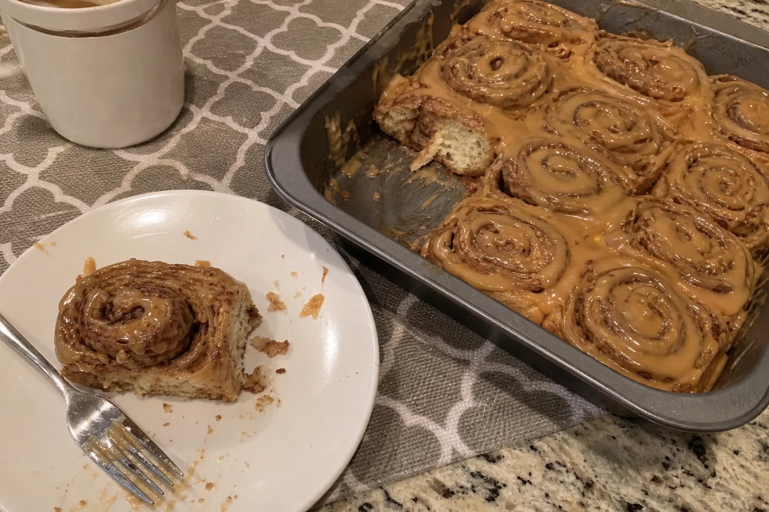 Close-up of a gooey biscoff cookie butter cinnamon roll