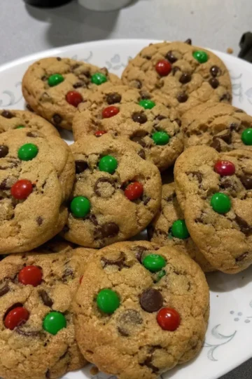 Freshly baked Chocolate Chip Christmas Cookies on a plate