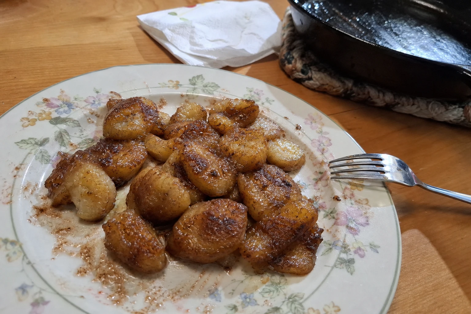 Close-up of golden-brown Fried Cinnamon Bananas