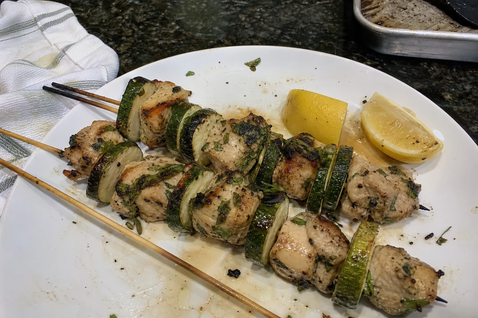 Grilled Lemon Basil Chicken and Zucchini Skewers