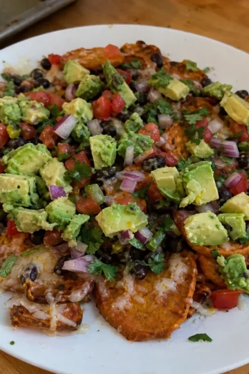 Loaded Sweet Potato Nachos with Black Beans and Avocado