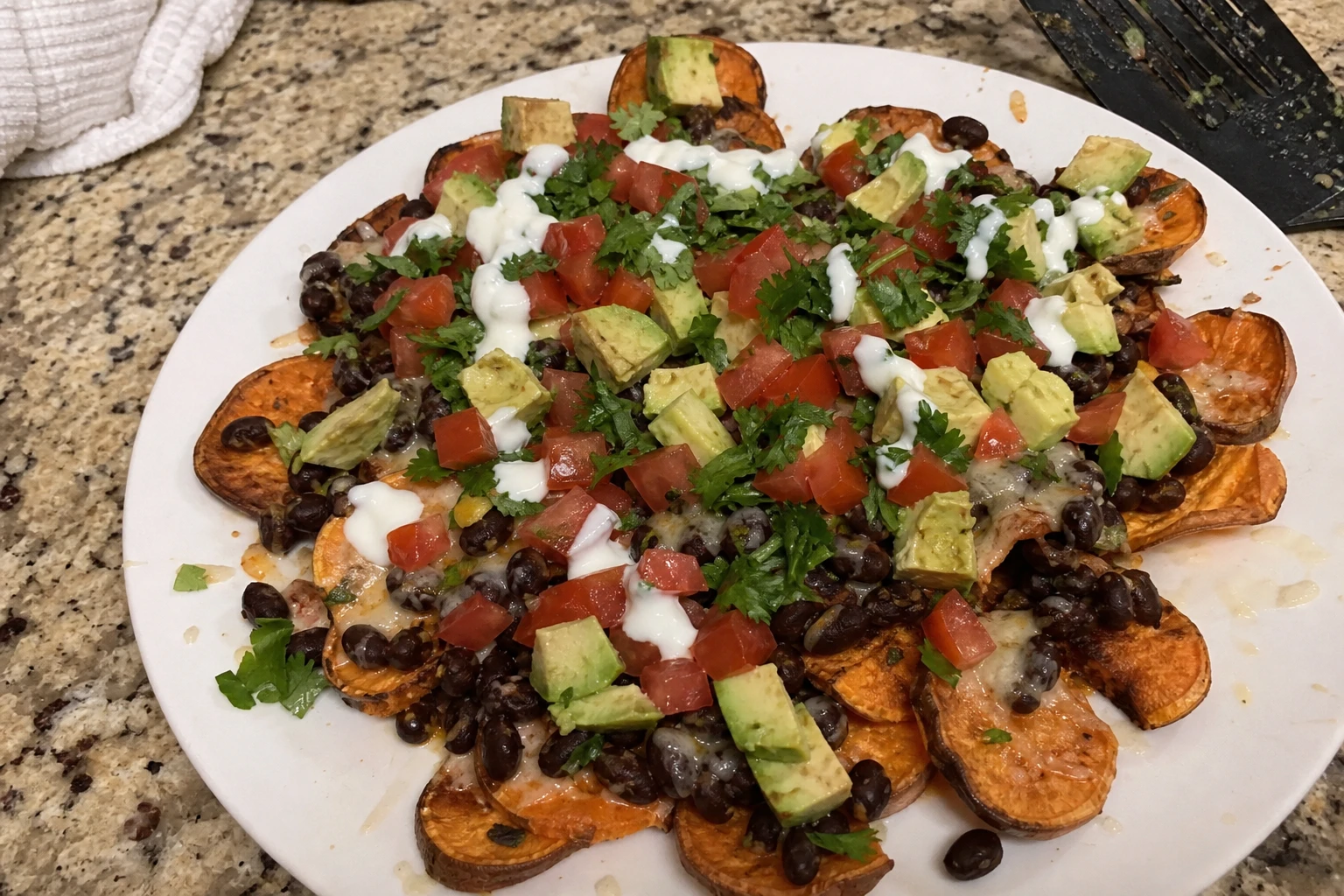 Loaded Sweet Potato Nachos with Black Beans and Avocado