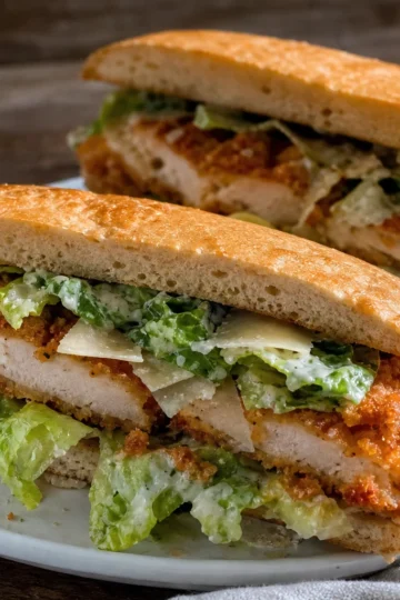 Crispy chicken Caesar sandwich on a plate