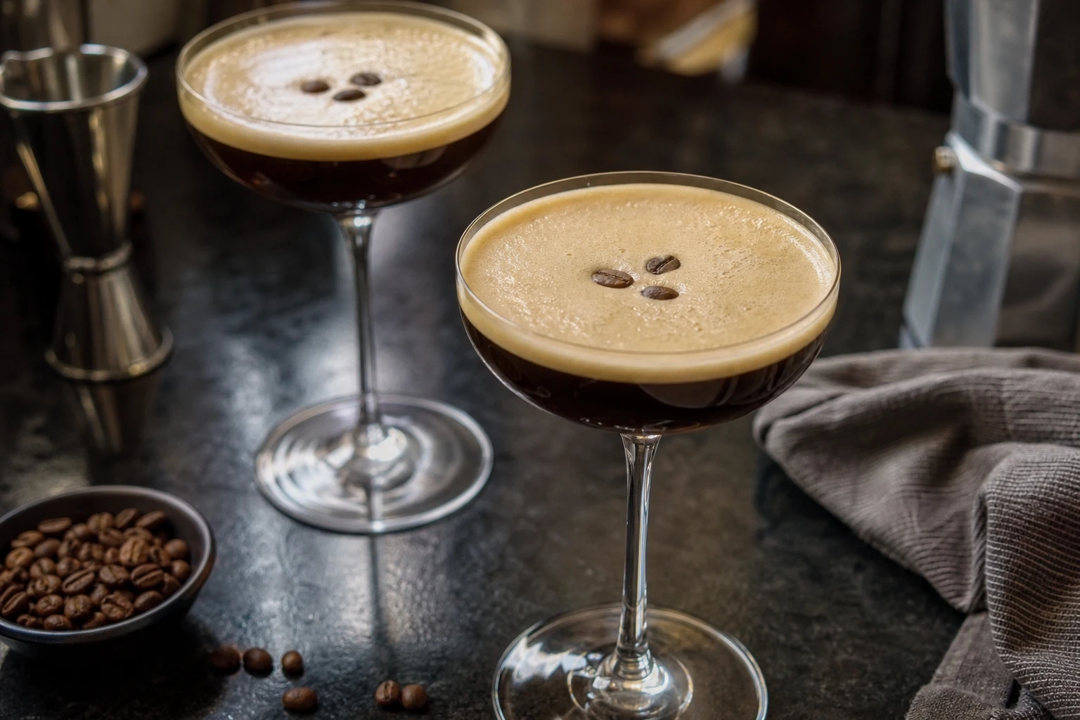 Close-up of the creamy espresso martini texture