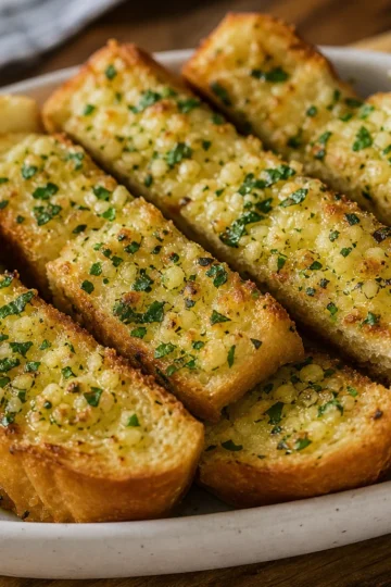 Golden brown garlic bread fresh out of the oven