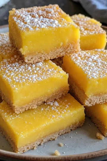 Mango Curd Dessert Bars on a plated rustic wooden table
