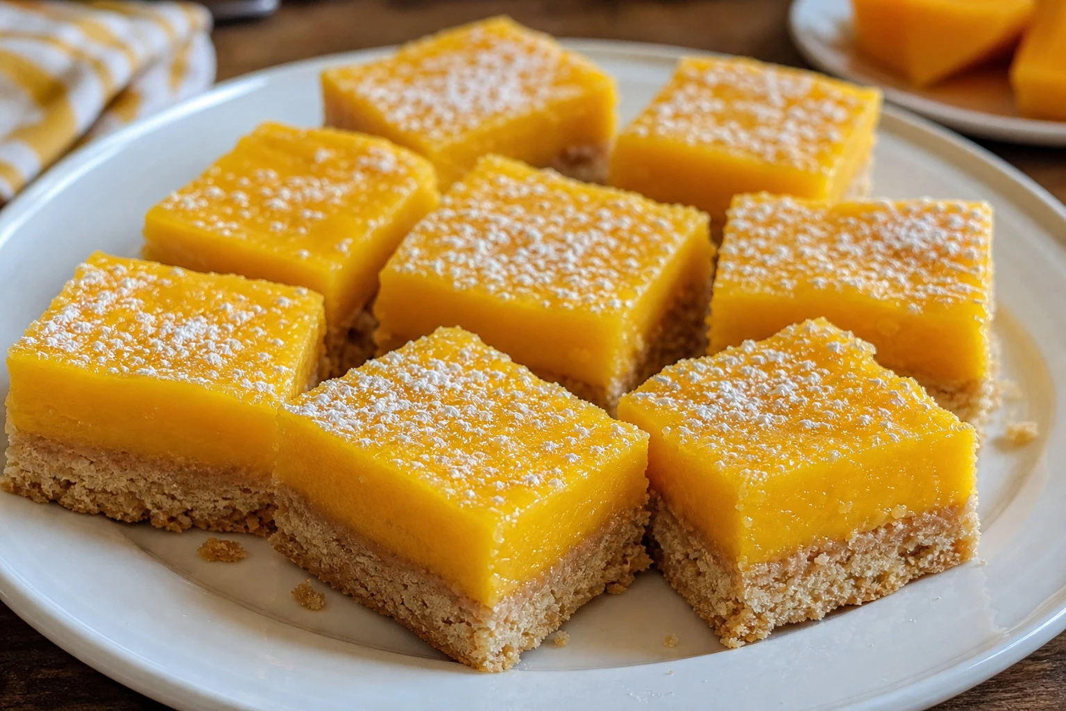 Close-up of a Mango Curd Dessert Bar with zest garnish