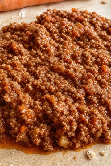 A pot of rich and bubbling Marcella Hazan Bolognese sauce simmering on the stove