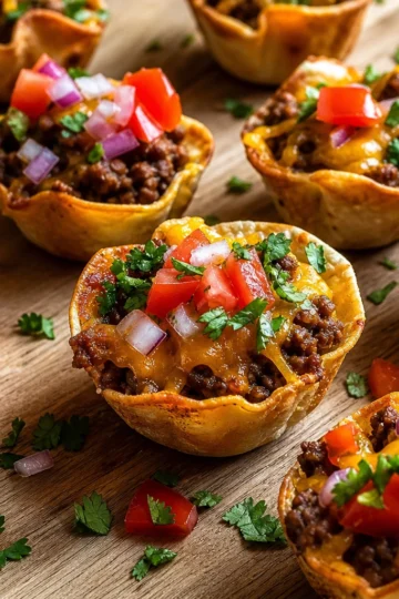 Mini Taco Cups with Ground Beef and Cheese