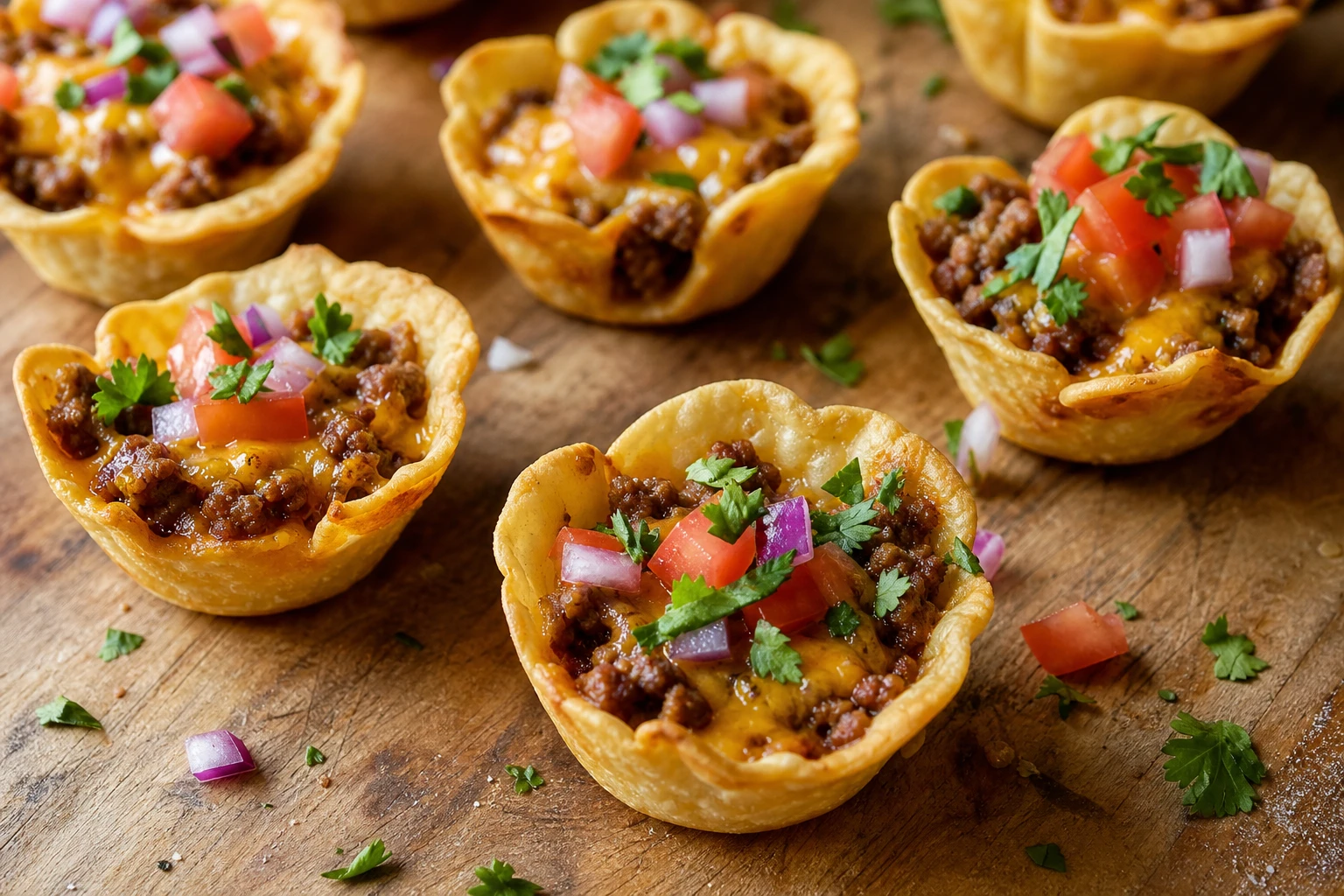 Mini Taco Cups with Ground Beef and Cheese