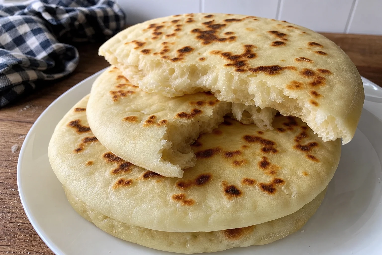 Close-up of soft and puffy Turkish bread stuffed with herbs