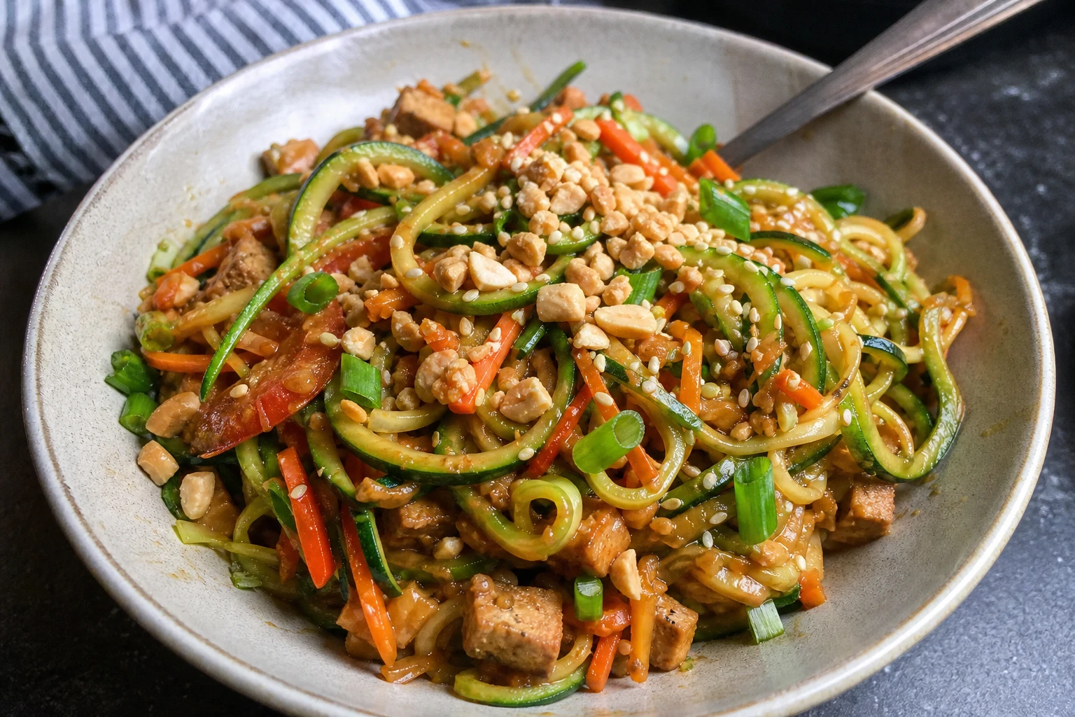 Zucchini Noodle Stir Fry with Peanut Sauce