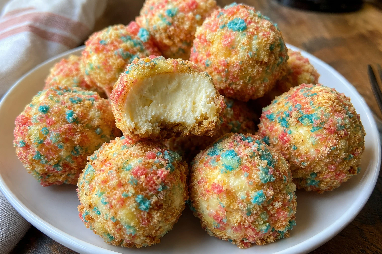 Crispy Cotton Candy Cheesecake Bombs